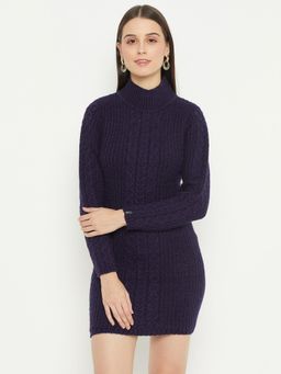 Creative Line - Navy Blue Self Design Knitted Casual Dress