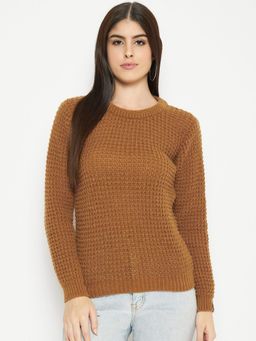Creative Line - Tan Self Design Knitted Casual Top