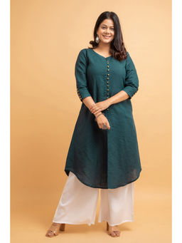 Suti - Women Cotton Solid A-line Kurta - Altantic Deep