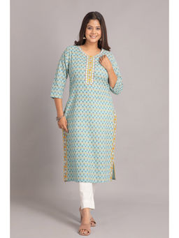 Suti - Women Cotton Embroidered Straight Kurta - Blue