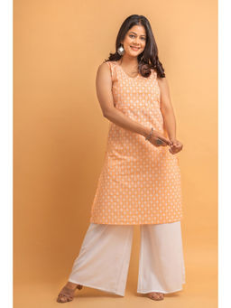 Suti - Women Cotton Printed Straight Kurta - Peach