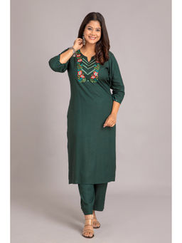 Suti - Women Rayon Embroidery Work Kurtas - Green (Set of 2)