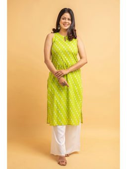 Suti - Women Printed Cotton Sleeveless Kurta - Green