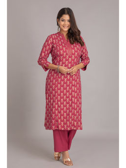 Suti - Women Rayon Gold Print Kurta And Pant - Pink (Set of 2)