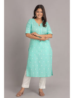 Suti - Women Cotton Straight Embroidery Work Kurta - Green