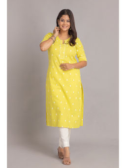 Suti - Women Cotton Straight Embroidery Work Kurta - Yellow