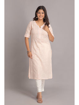 Suti - Women Cotton Straight Embroidery Work Kurta - Pink