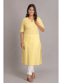 Suti - Women Cotton Straight Embroidery Work Kurta - Transparent Yellow