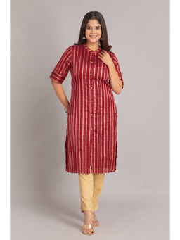 Suti - Women Jaquard Chanderi Straight Kurta - Maroon
