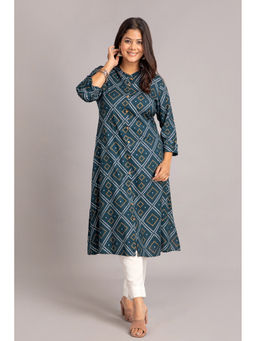 Suti - Women Printed Bandhej Print A Line Long Kurta - Teal