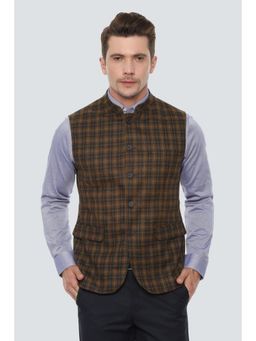 Louis Philippe - Men Brown Slim Fit Sleeveless Nehru Jacket