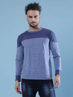 CAHOOT - Men Colourblockeded Round Neck Blue T-Shirt