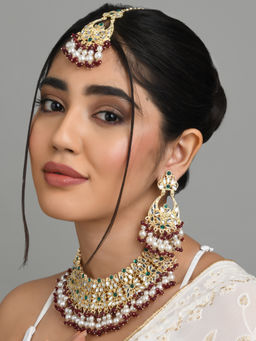 Fida - Wedding Ethnic Indian Maroon Pearl Kundan Jewellery Set for Women