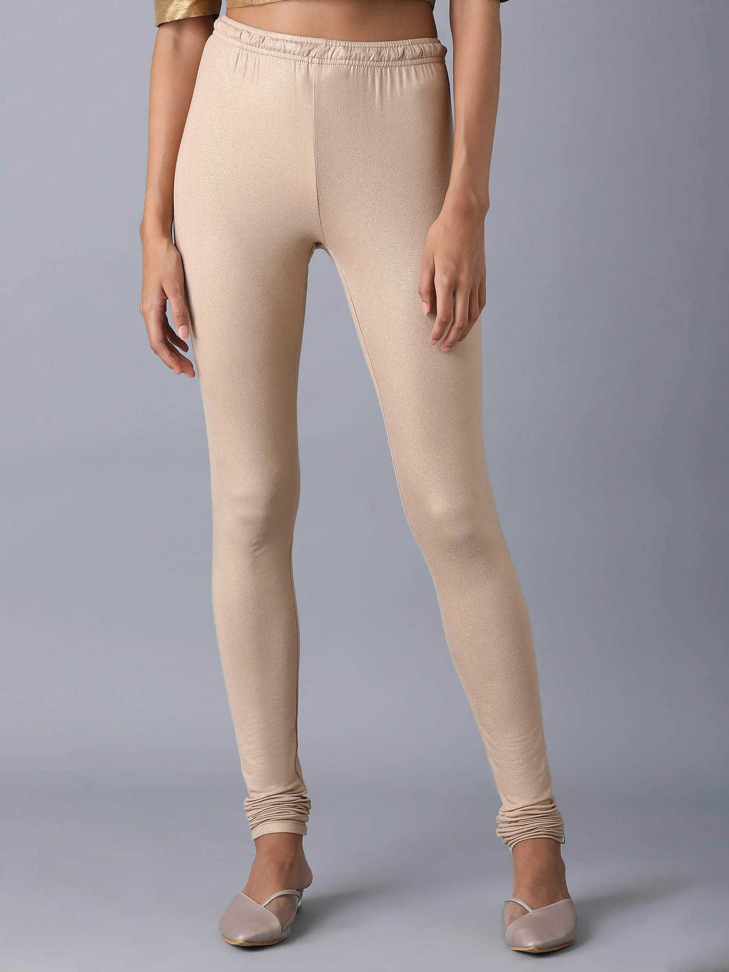 W Pale Beige Knitted Churidar 