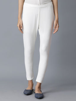 W - Ecru Solid Slim Pants