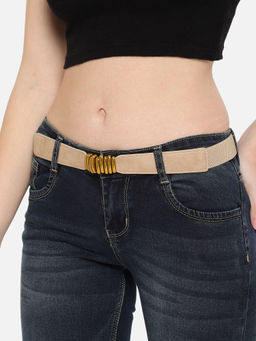 Twenty Dresses by Nykaa Fashion - Beige Solid Elasticated Gold Metalic Buckle Belt