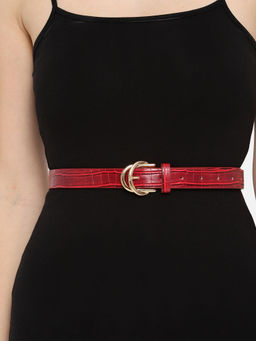 Twenty Dresses by Nykaa Fashion - Maroon Textured Slim Jeans Belt