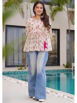 Kedar Fab - Women's Cotton Blend Floral Multi-Color Tunic