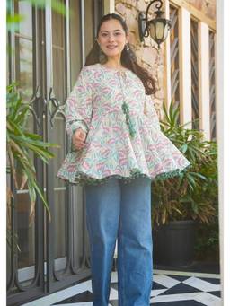 Kedar Fab - Women's Cotton Blend Floral Multi-Color Tunic