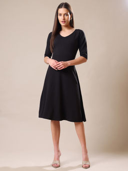 PURVAJA - Women Black Solid Knee Length Dress