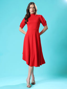 PURVAJA - Women Red Solid Knee Length Dress