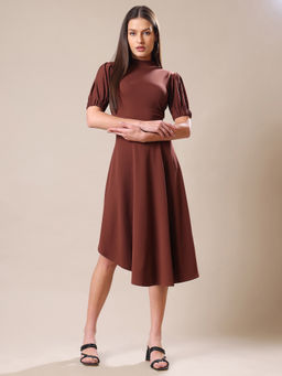 PURVAJA - Women Brown Solid Knee Length Dress