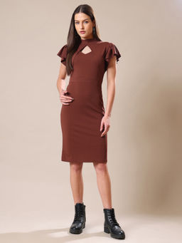 PURVAJA - Women Brown Solid Knee Length Dress