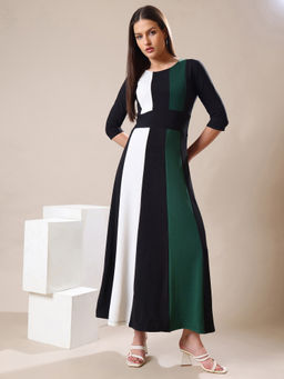 PURVAJA - Women Green Color Block Maxi Dress