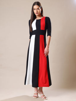 PURVAJA - Women Red Color Block Maxi Dress