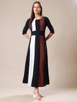 PURVAJA - Women Brown Color Block Maxi Dress