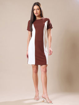 PURVAJA - Women Brown Colorblock Mini Dress