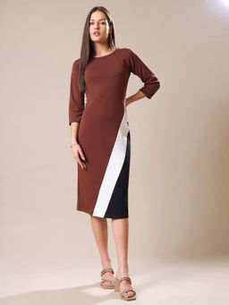 PURVAJA - Women Black Colorblock Knee Length Dress