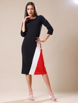 PURVAJA - Women Red Colorblock Knee Length Dress