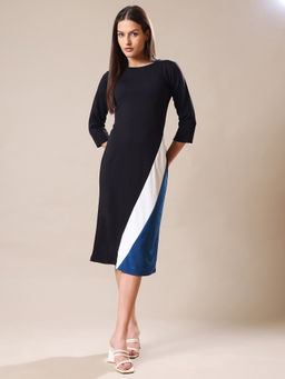 PURVAJA - Women Teal Colorblock Knee Length Dress