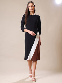 PURVAJA - Women Brown Colorblock Knee Length Dress