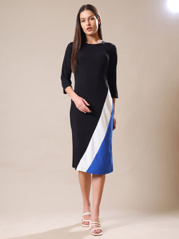 PURVAJA - Women Blue Colorblock Knee Length Dress