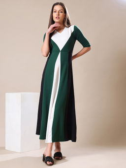 PURVAJA - Women Green Colorblock Maxi Dress