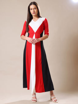 PURVAJA - Women Red Colorblock Maxi Dress