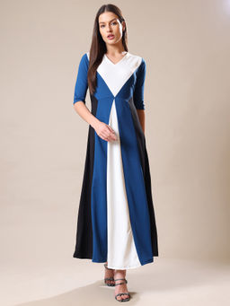 PURVAJA - Women Teal Colorblock Maxi Dress