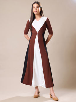 PURVAJA - Women Brown Colorblock Maxi Dress