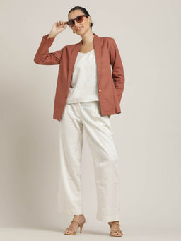 Saltpetre - Women Rust Blazer With Cream Top And Pant (Set of 3)