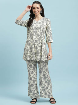 Shree - Women Rayon Grey Floral Printed Co-Ord (Set Of 2)