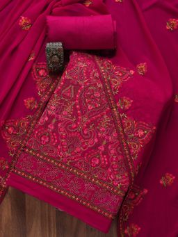 Koskii - Rani Pink Threadwork Georgette Semi- Stitched Salwar Suit (Set of 3)