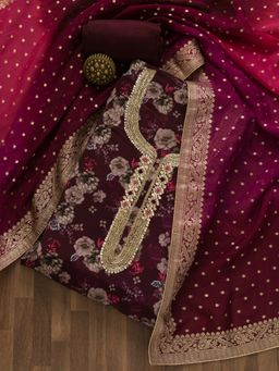 Koskii - Purple Printed Tissue Unstitched Salwar Suit (Set of 3)