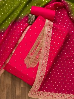Koskii - Rani Pink Cutdana Semi Crepe Unstitched Salwar Suit (Set of 3)