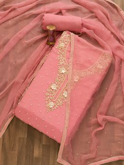Koskii - Pink Cutdana Organza Unstitched Salwar Suit (Set of 3)