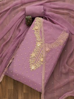 Koskii - Lavender Cutdana Organza Unstitched Salwar Suit (Set of 3)