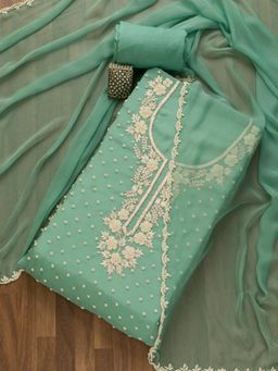 Koskii - Sea Green Cutdana Organza Unstitched Salwar Suit (Set of 3)