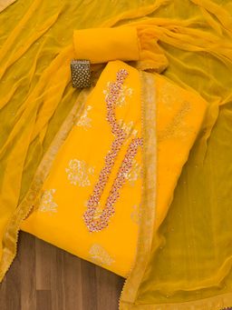 Koskii - Yellow Gota patti Organza Unstitched Salwar Suit (Set of 3)