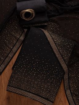 Koskii - Black Swarovski Georgette Unstitched Salwar Suit (Set of 3) (Set of Three)